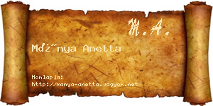 Mánya Anetta névjegykártya